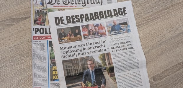 Bespaarbijlage van Dirk met acht pagina's dik in De Telegraaf